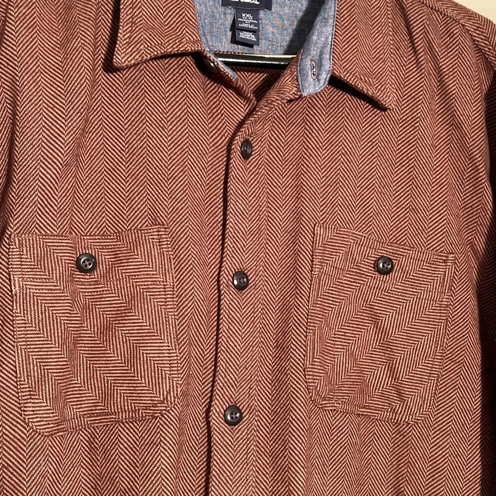 Land's End Thick Brown Herringbone Flannel Shirt Mens Size XXL - Picture 2 of 8